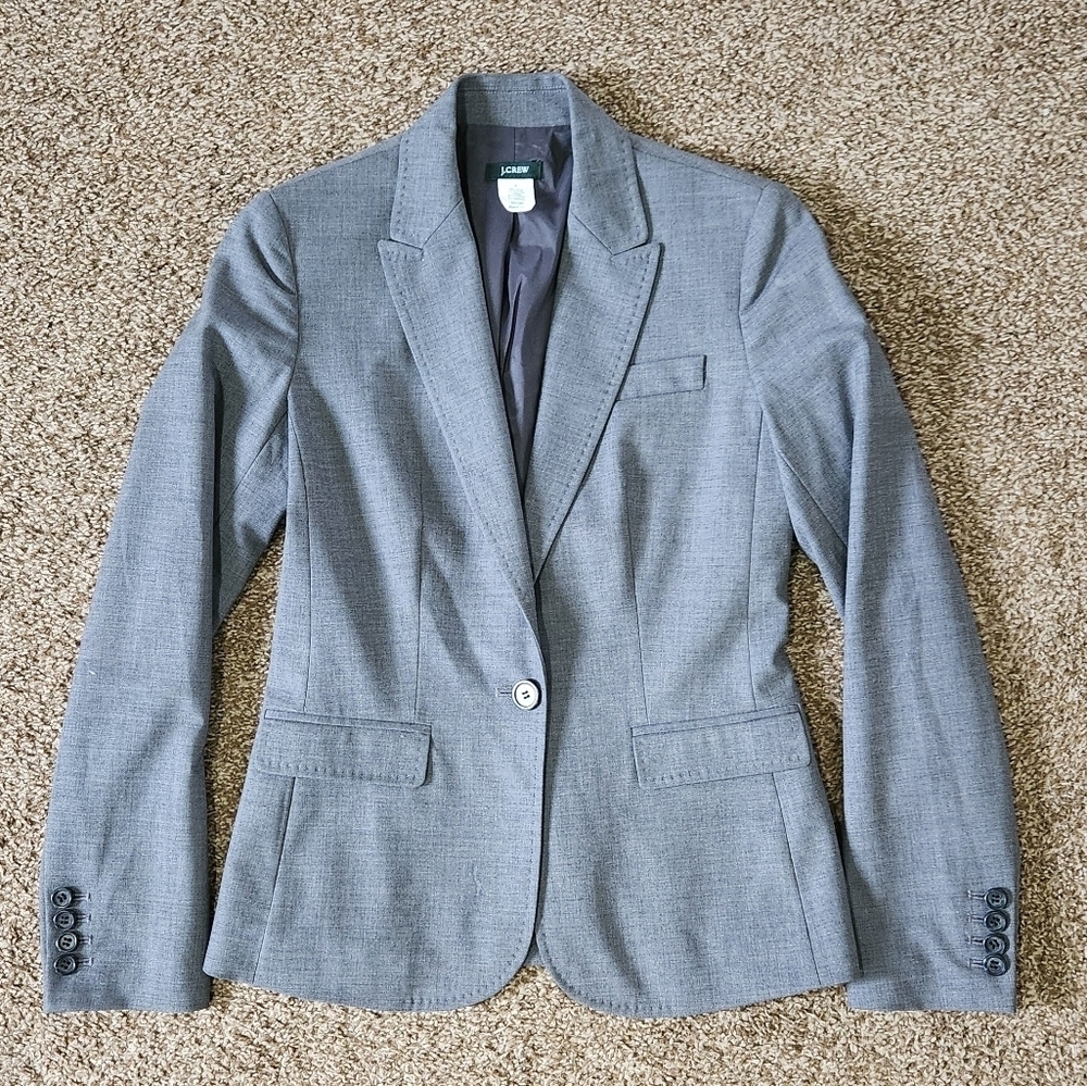 J Crew Black Label Womens Blue Gray One Button Cotton Blazer Jacket Coat
